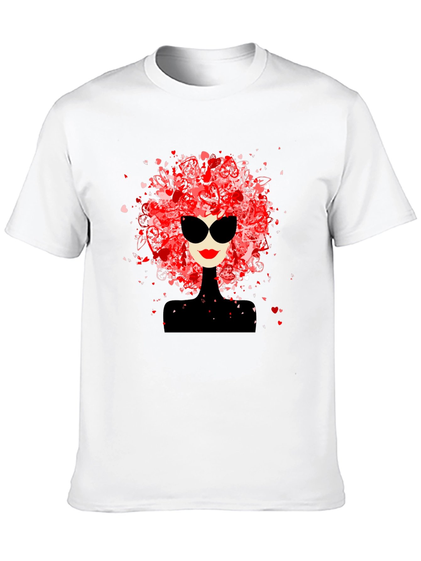 Stylish Woman Heart Hair Black Tee