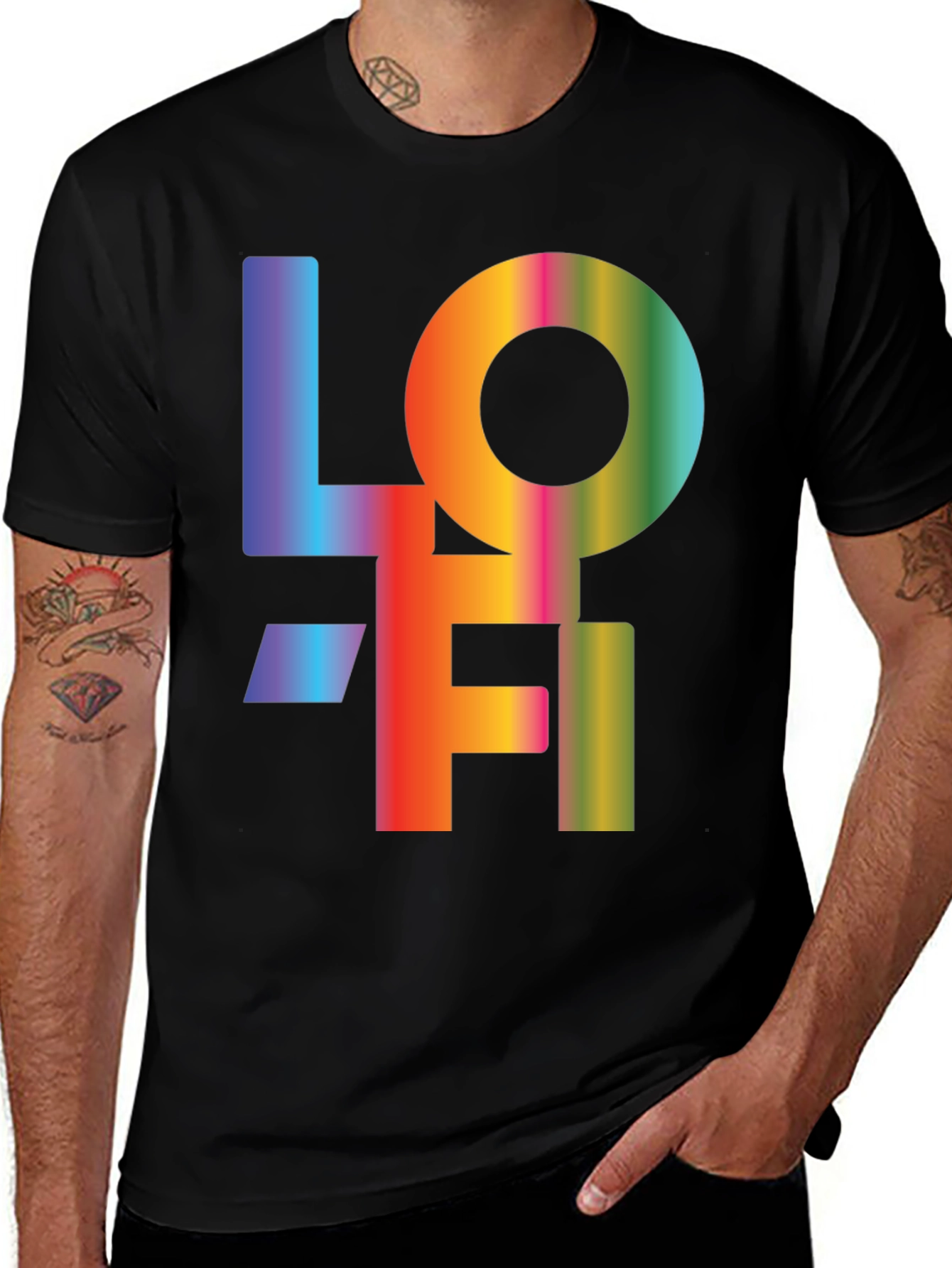 LOFI Rainbow Graphic T-Shirt - Casual Black Tee