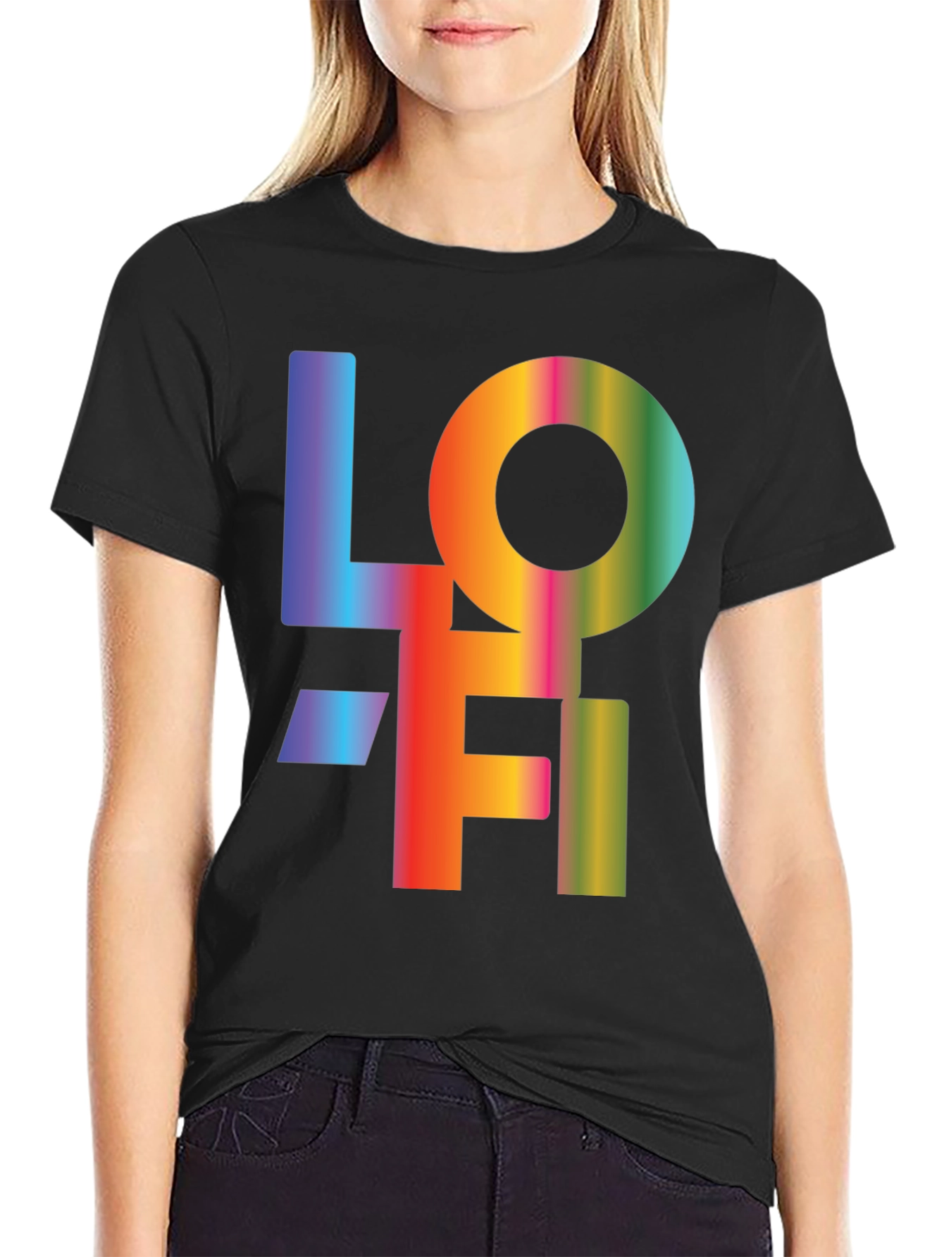 LOFI Rainbow Graphic T-Shirt - Casual Black Tee