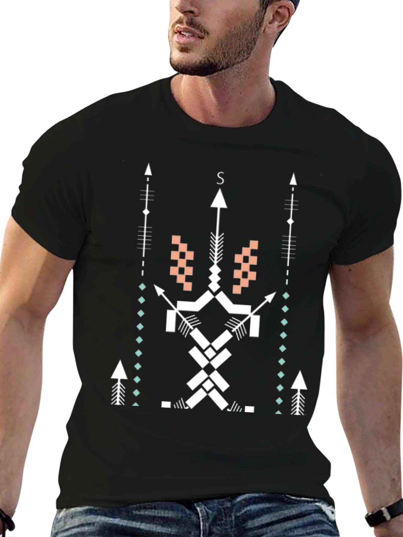 Geometric Arrow Design Black T-Shirt