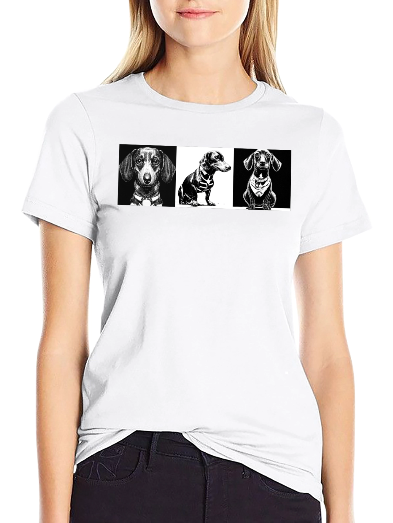 Dachshund Graphic Print T-Shirt - Black
