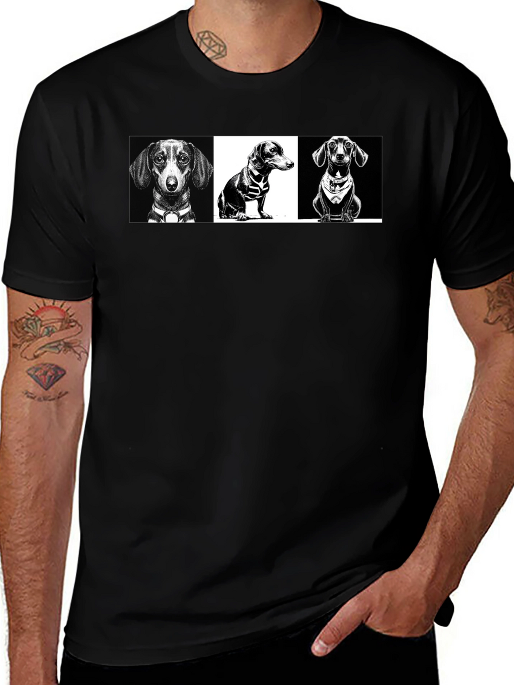 Dachshund Graphic Print T-Shirt - Black