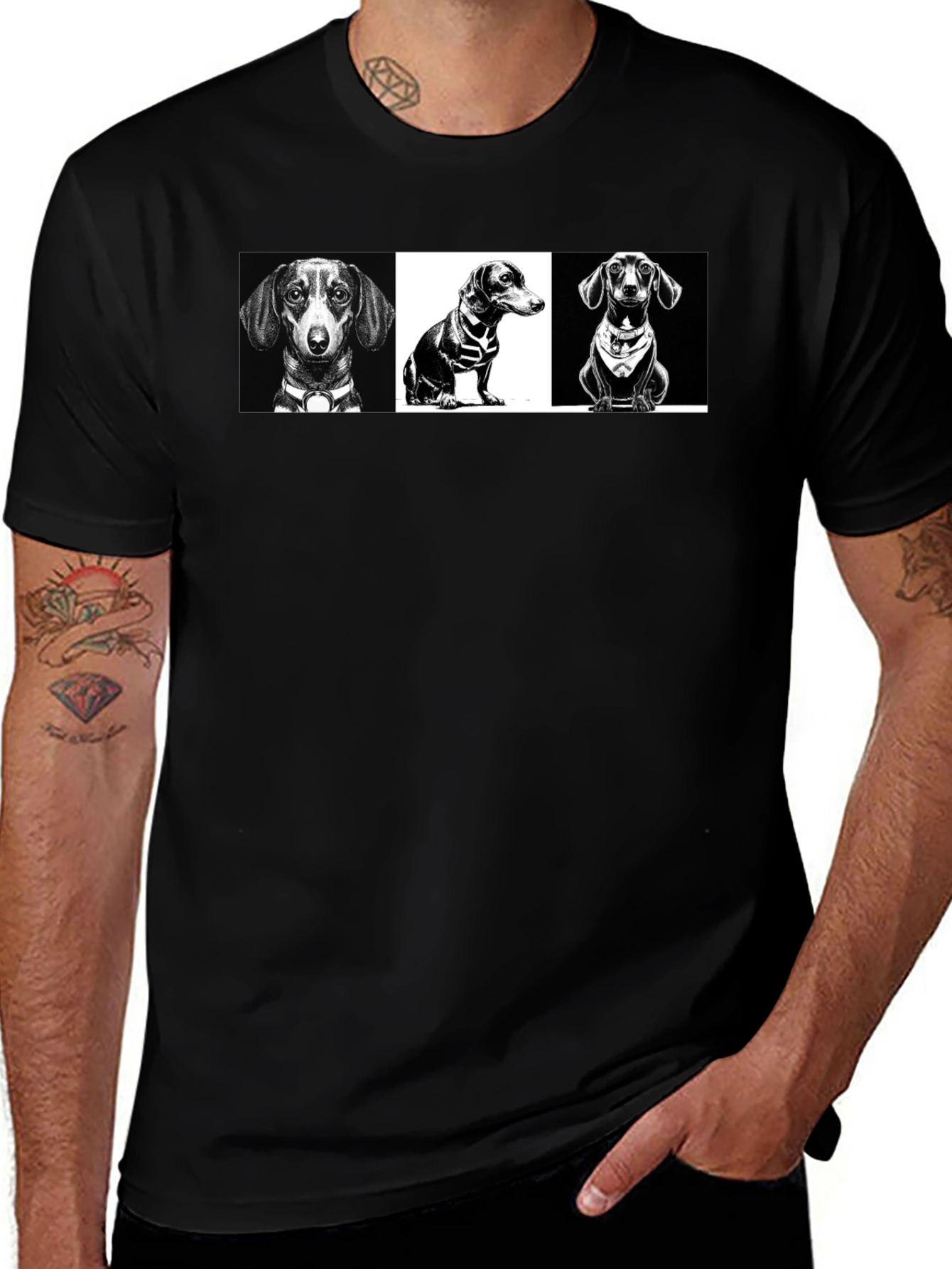 Dachshund Graphic Print T-Shirt - Black