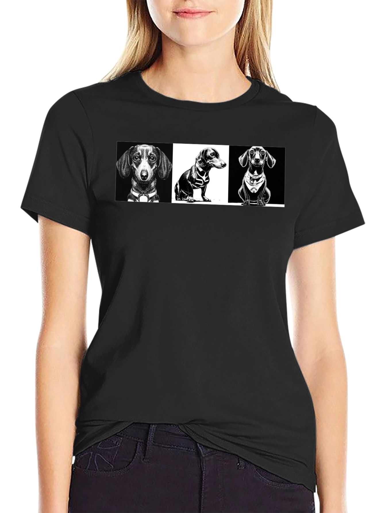 Dachshund Graphic Print T-Shirt - Black