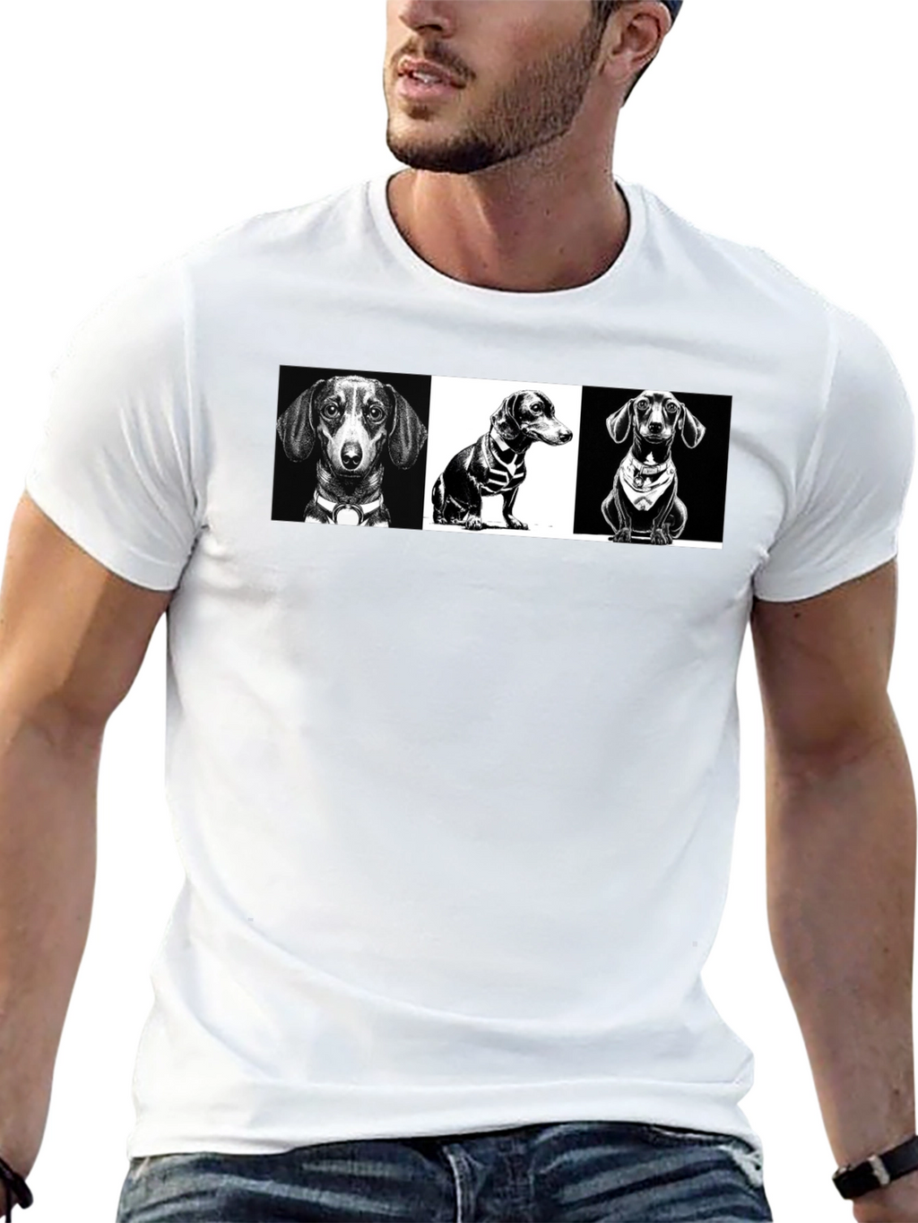 Dachshund Graphic Print T-Shirt - Black