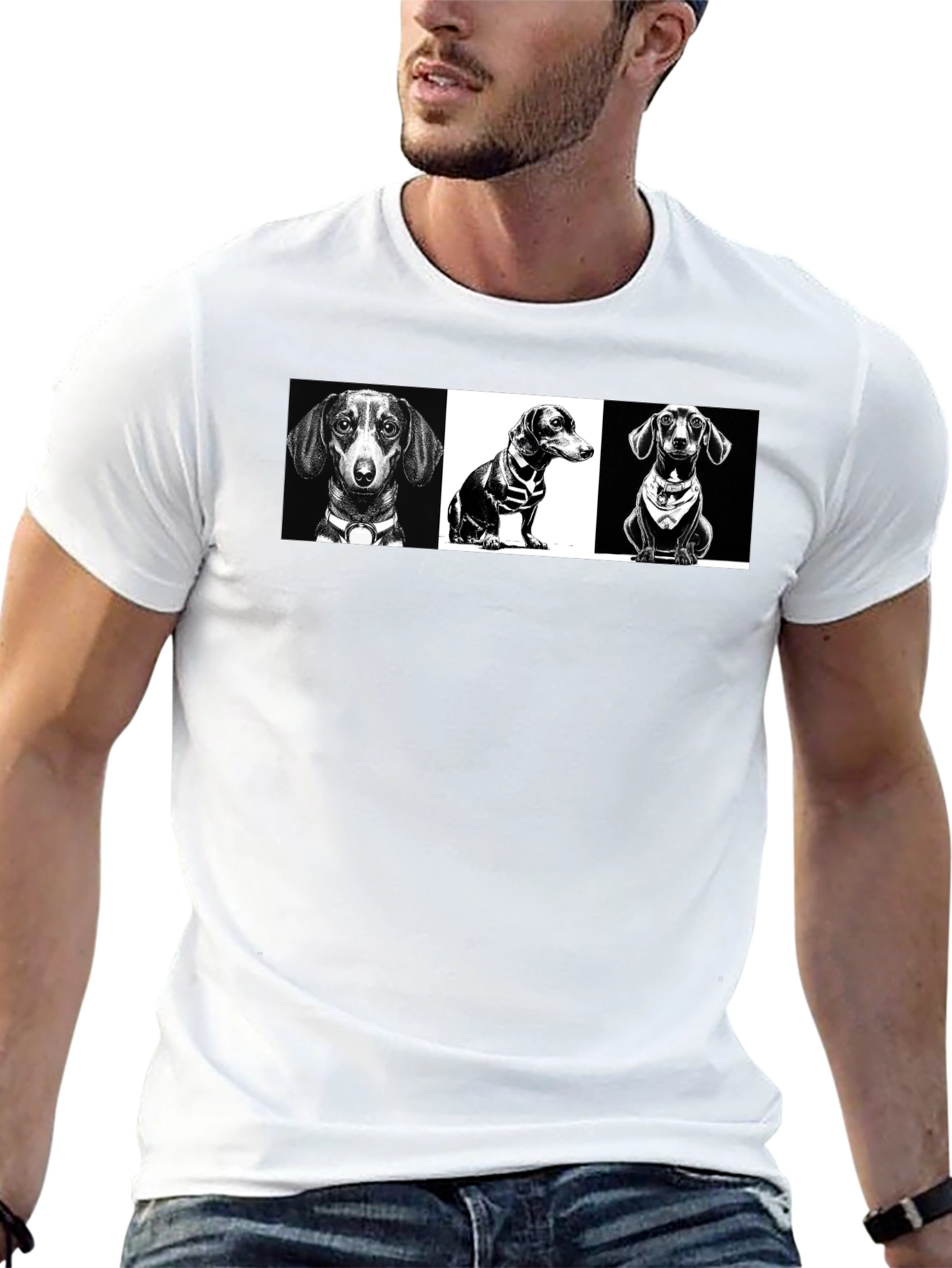 Dachshund Graphic Print T-Shirt - Black