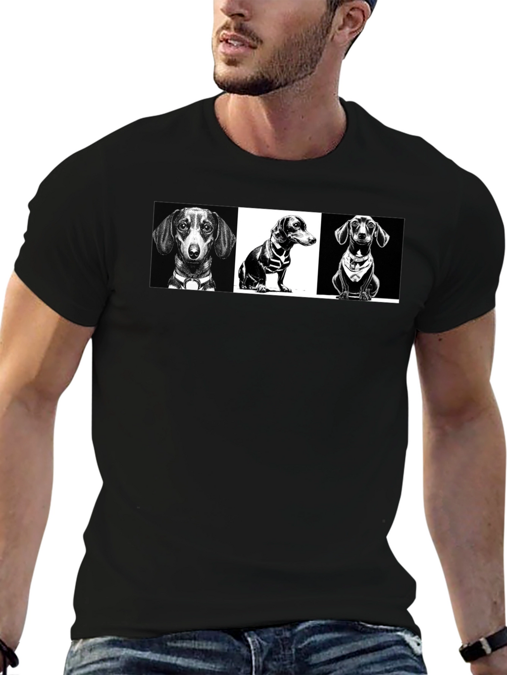 Dachshund Graphic Print T-Shirt - Black