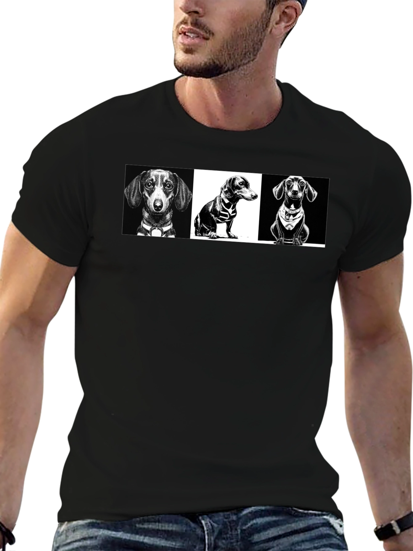 Dachshund Graphic Print T-Shirt - Black