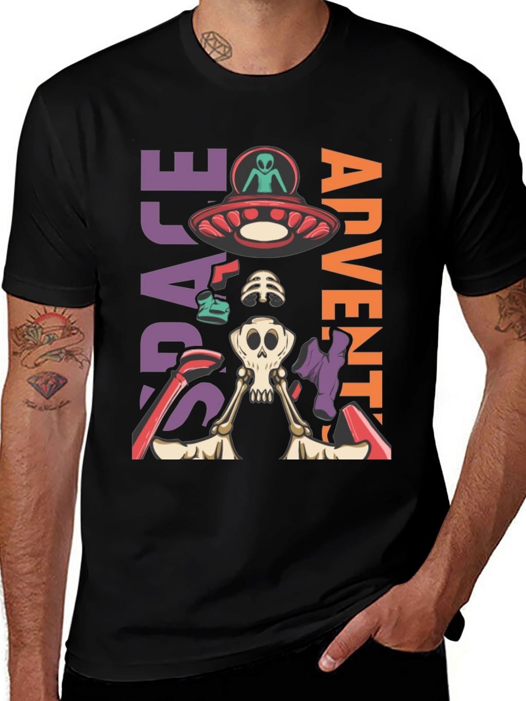 Space Adventure Skeleton Graphic T-Shirt