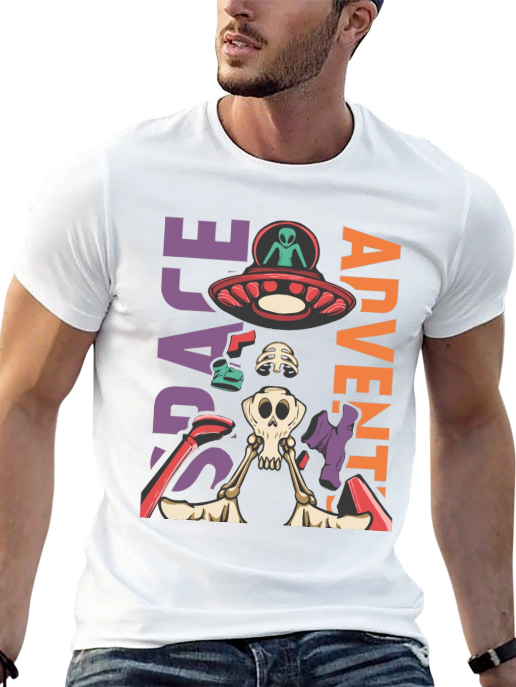 Space Adventure Skeleton Graphic T-Shirt