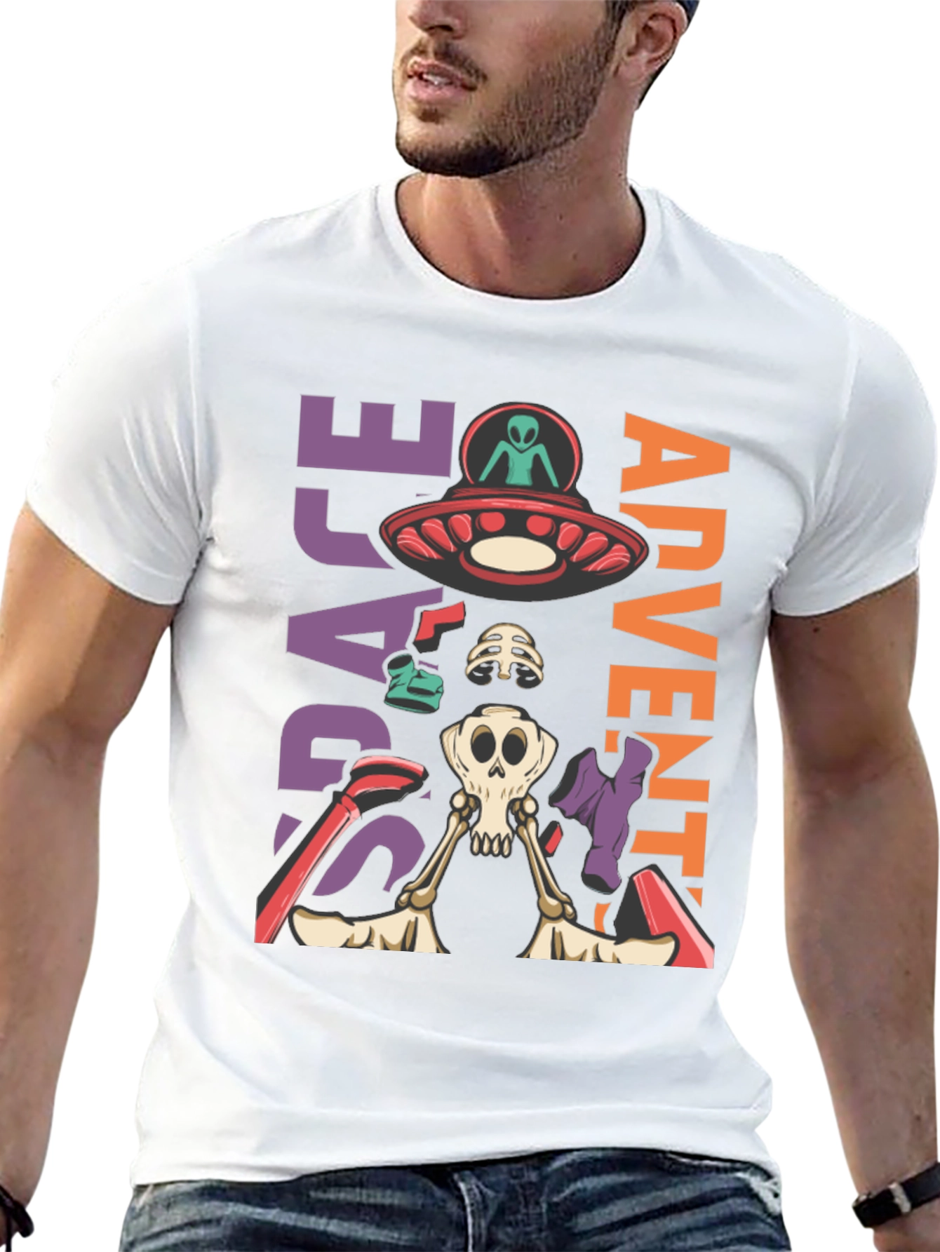 Space Adventure Skeleton Graphic T-Shirt