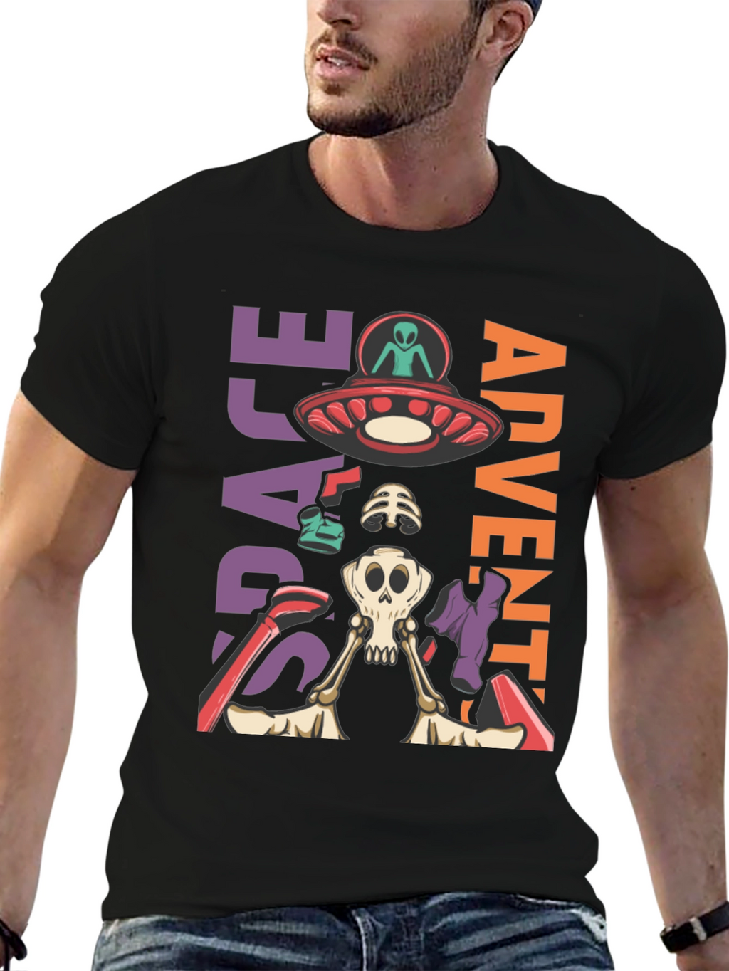 Space Adventure Skeleton Graphic T-Shirt