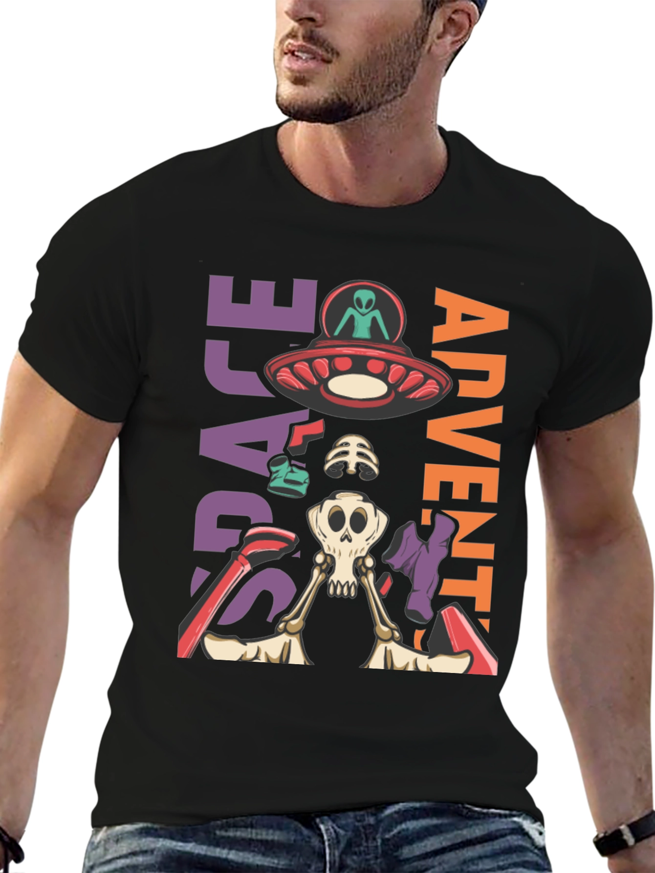 Space Adventure Skeleton Graphic T-Shirt
