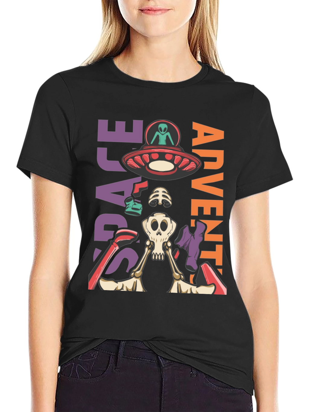 Space Adventure Skeleton Graphic T-Shirt