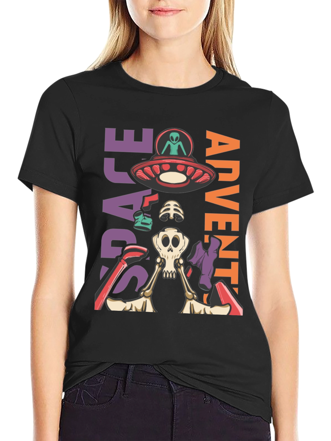 Space Adventure Skeleton Graphic T-Shirt