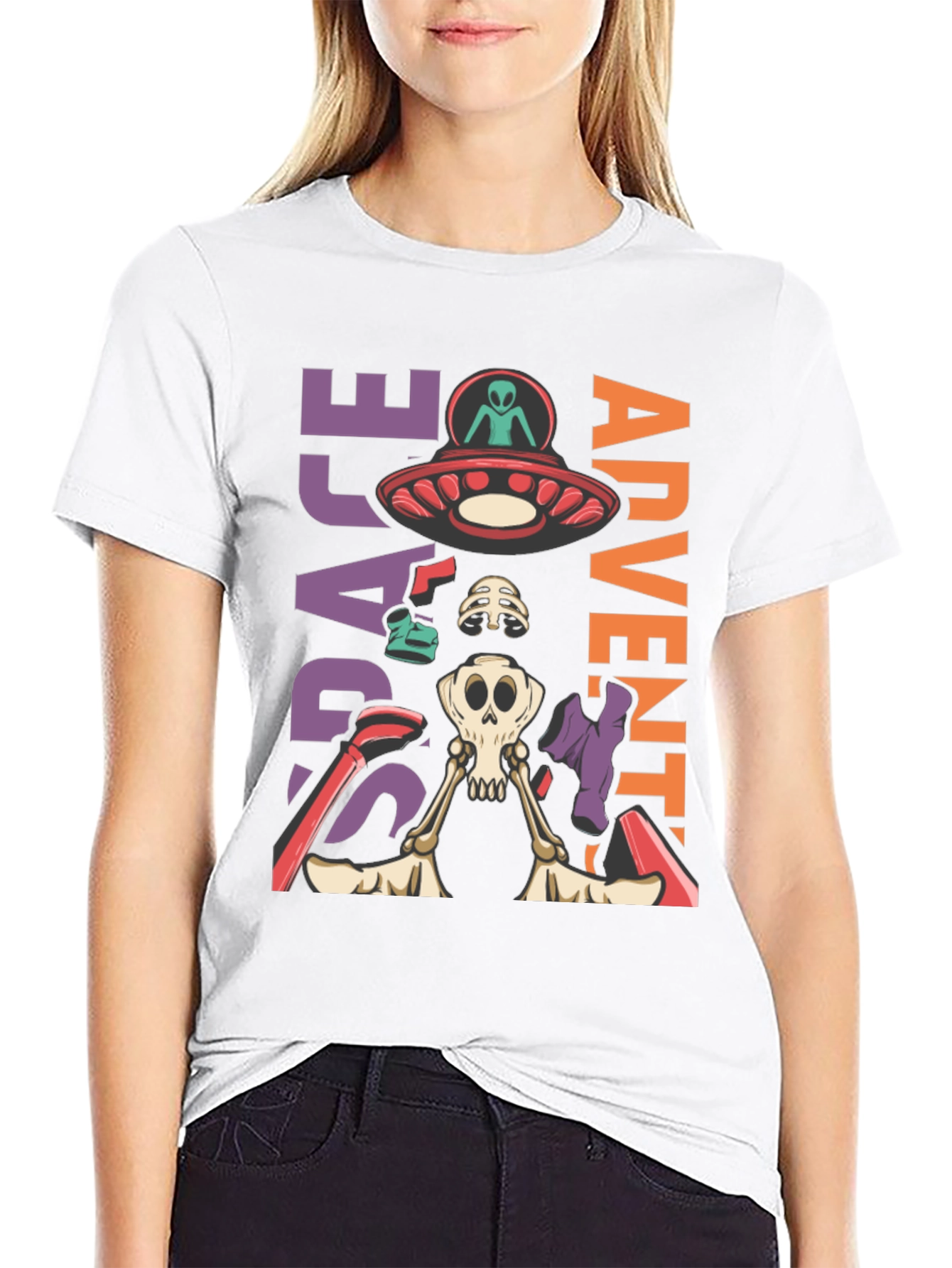 Space Adventure Skeleton Graphic T-Shirt