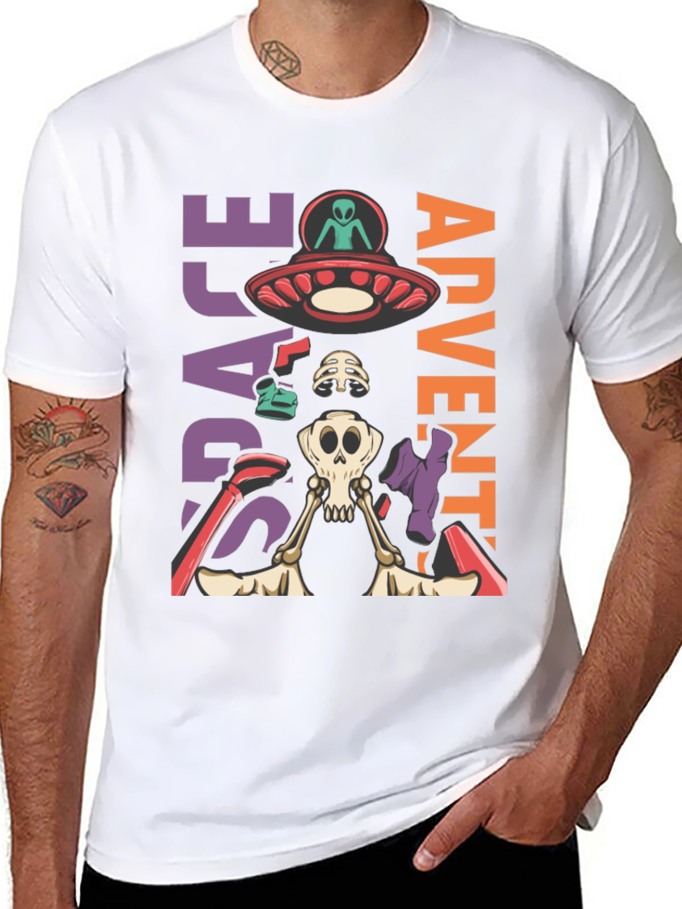 Space Adventure Skeleton Graphic T-Shirt