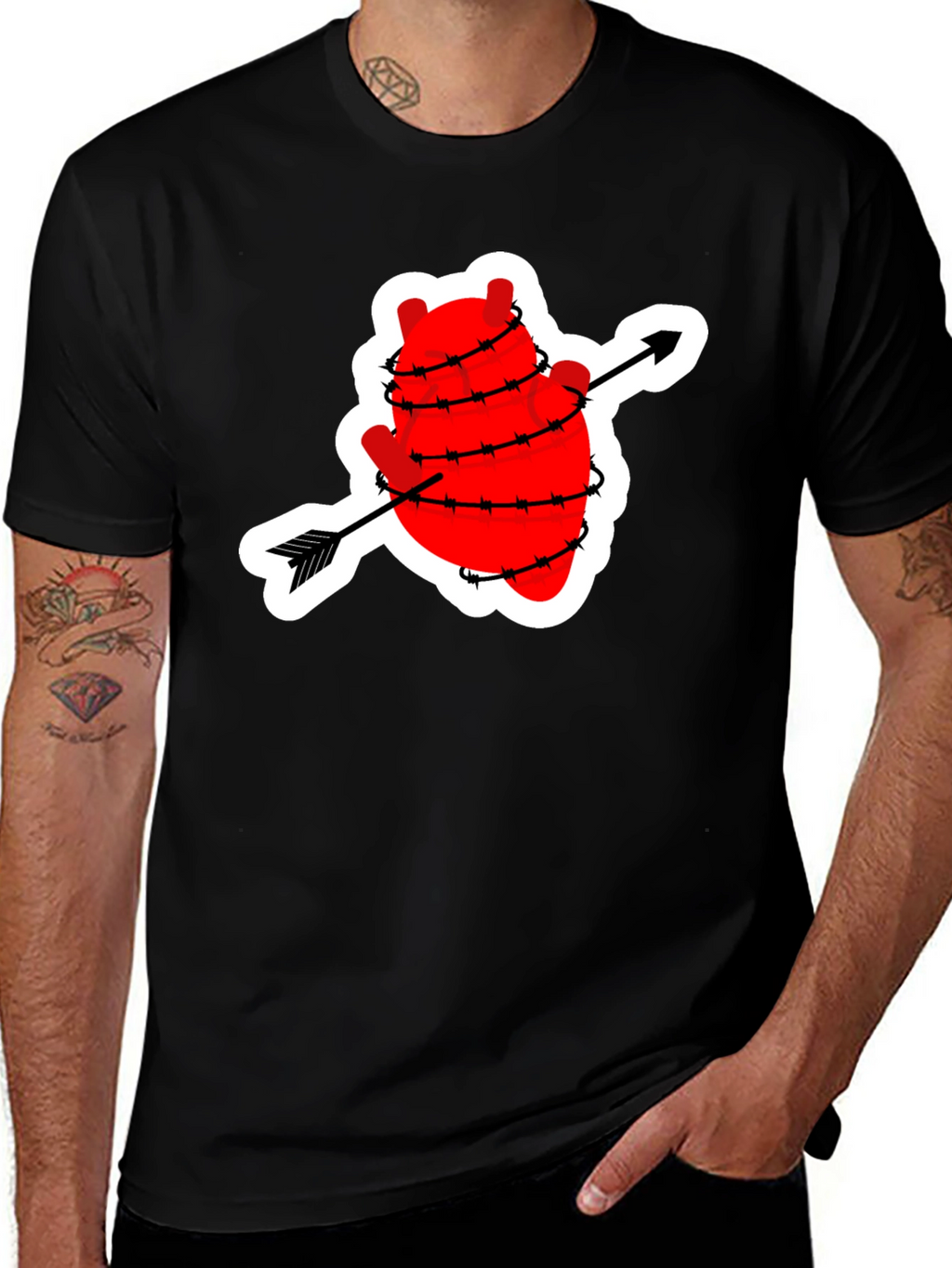 Heart with Arrow Barbed Wire Graphic T-Shirt