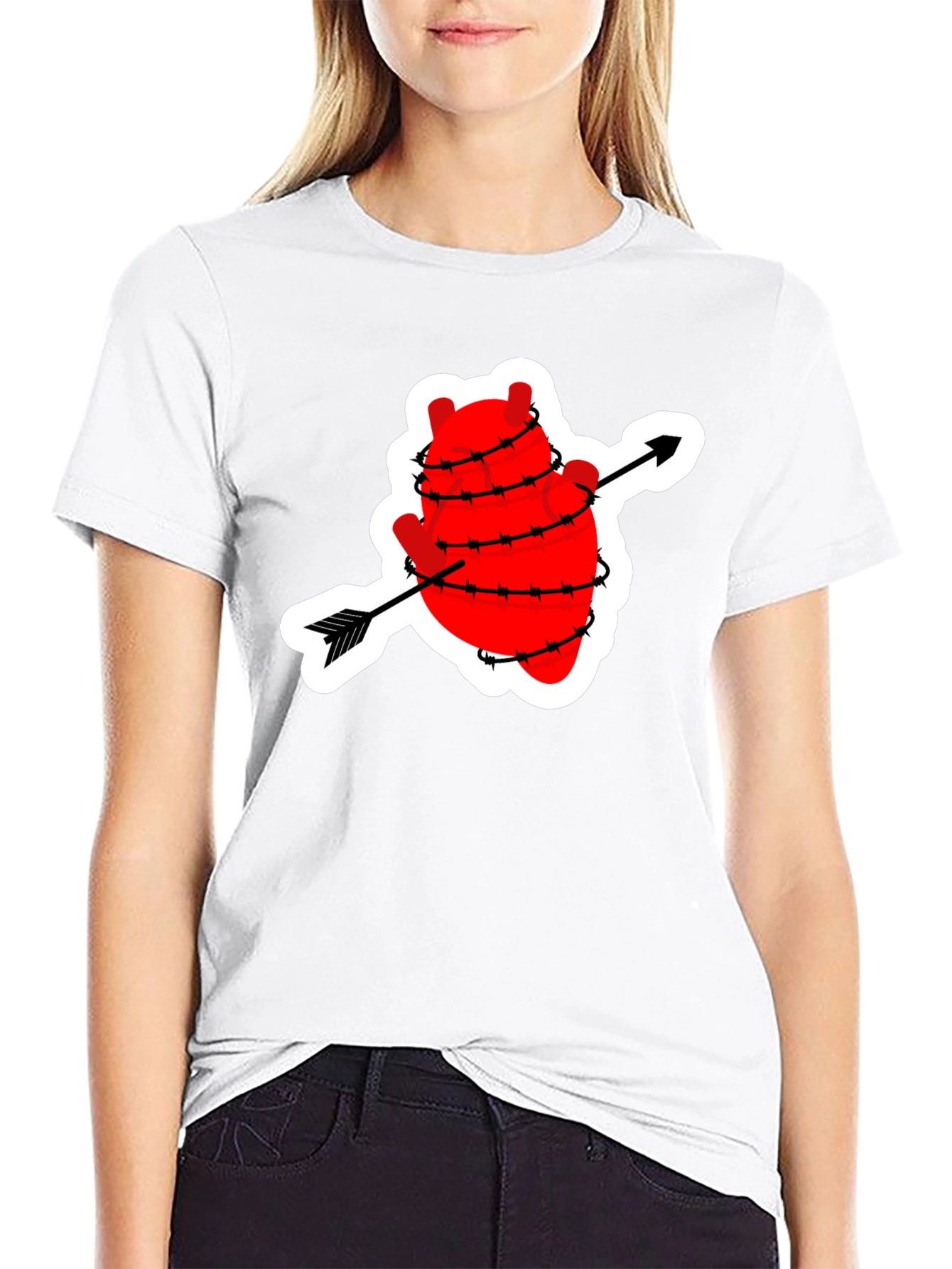 Heart with Arrow Barbed Wire Graphic T-Shirt