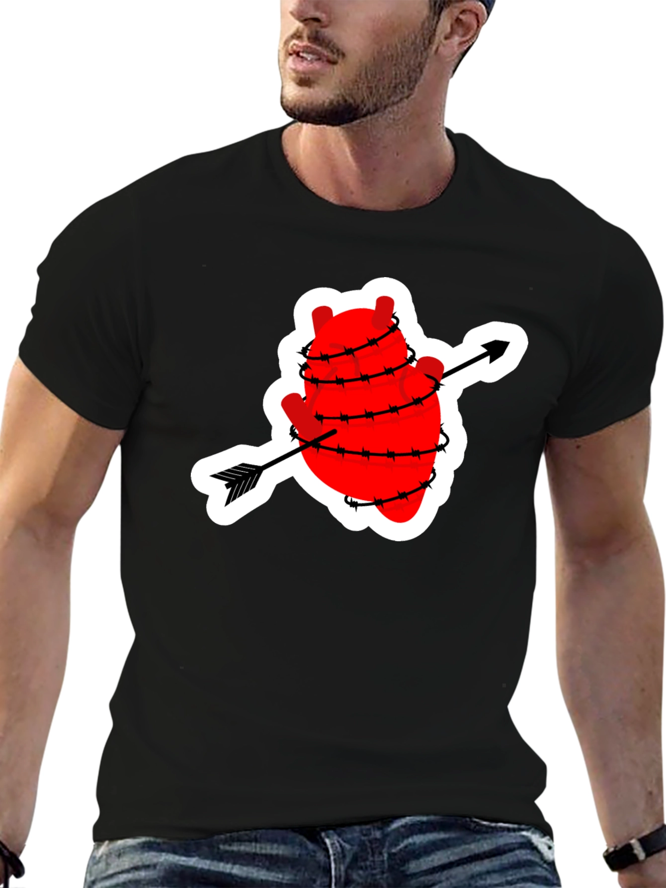Heart with Arrow Barbed Wire Graphic T-Shirt
