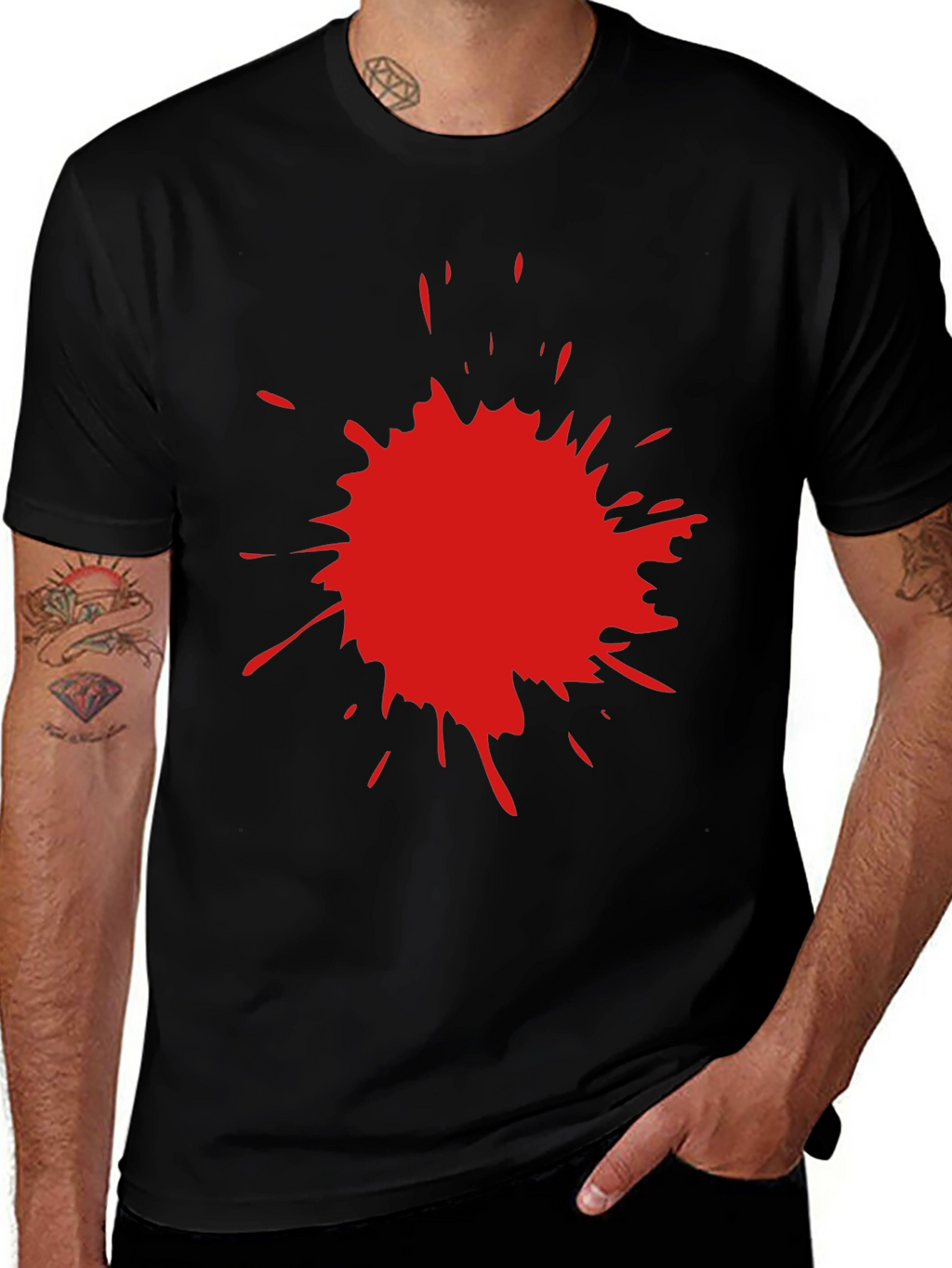 Black T-Shirt with Red Splatter Graphic