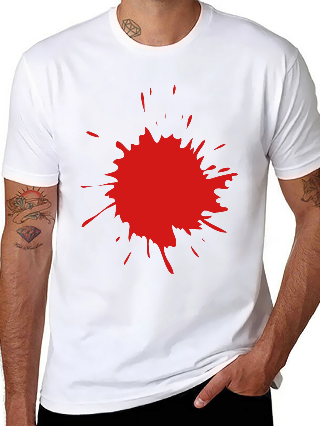 Black T-Shirt with Red Splatter Graphic