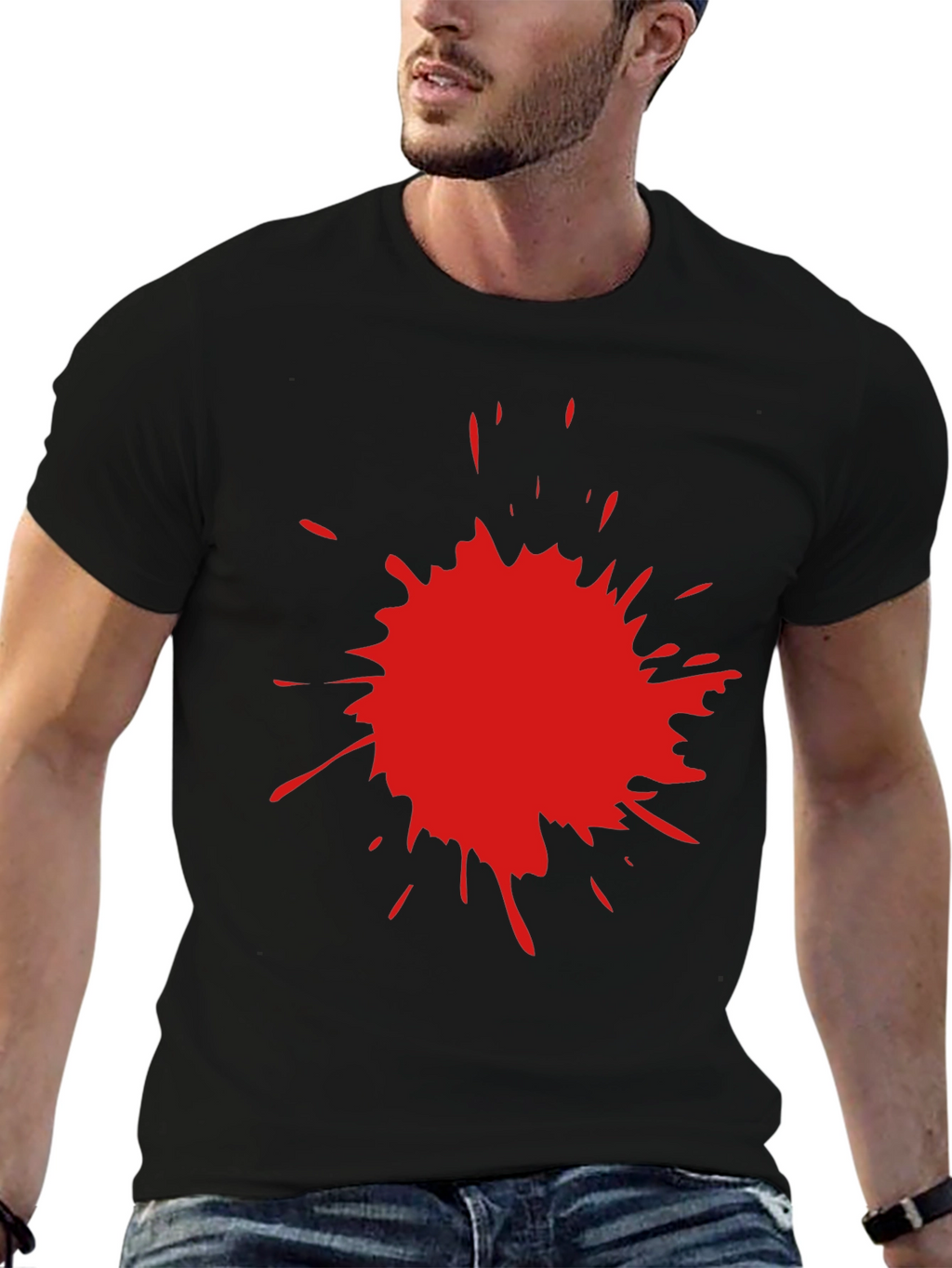 Black T-Shirt with Red Splatter Graphic