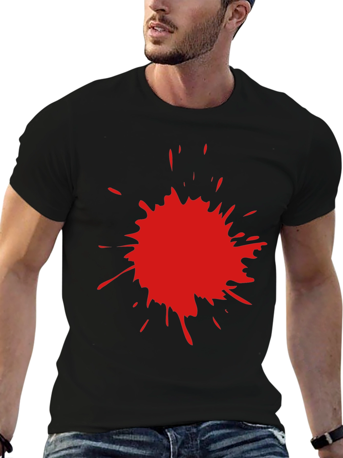 Black T-Shirt with Red Splatter Graphic