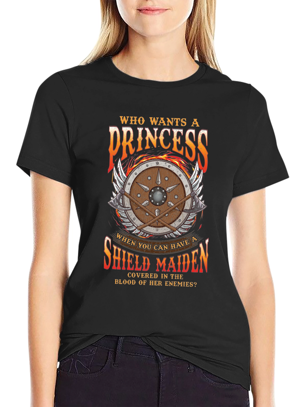 Shield Maiden Graphic Tee - Warrior Princess Design