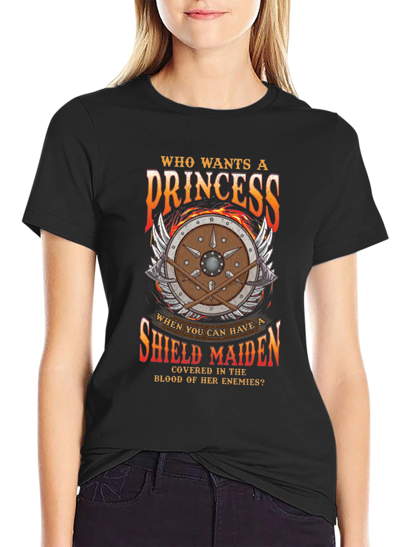 Shield Maiden Graphic Tee - Warrior Princess Design