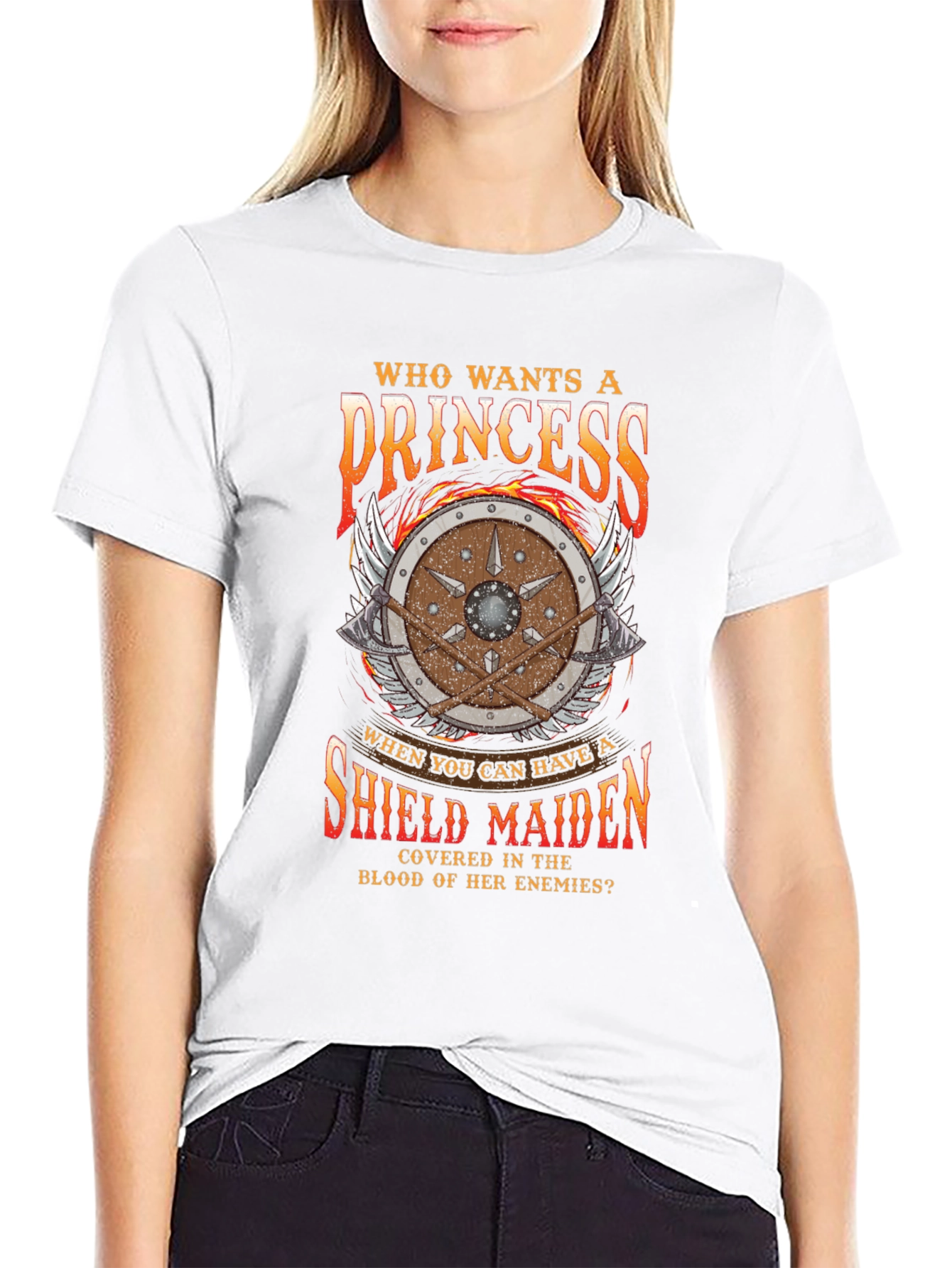 Shield Maiden Graphic Tee - Warrior Princess Design