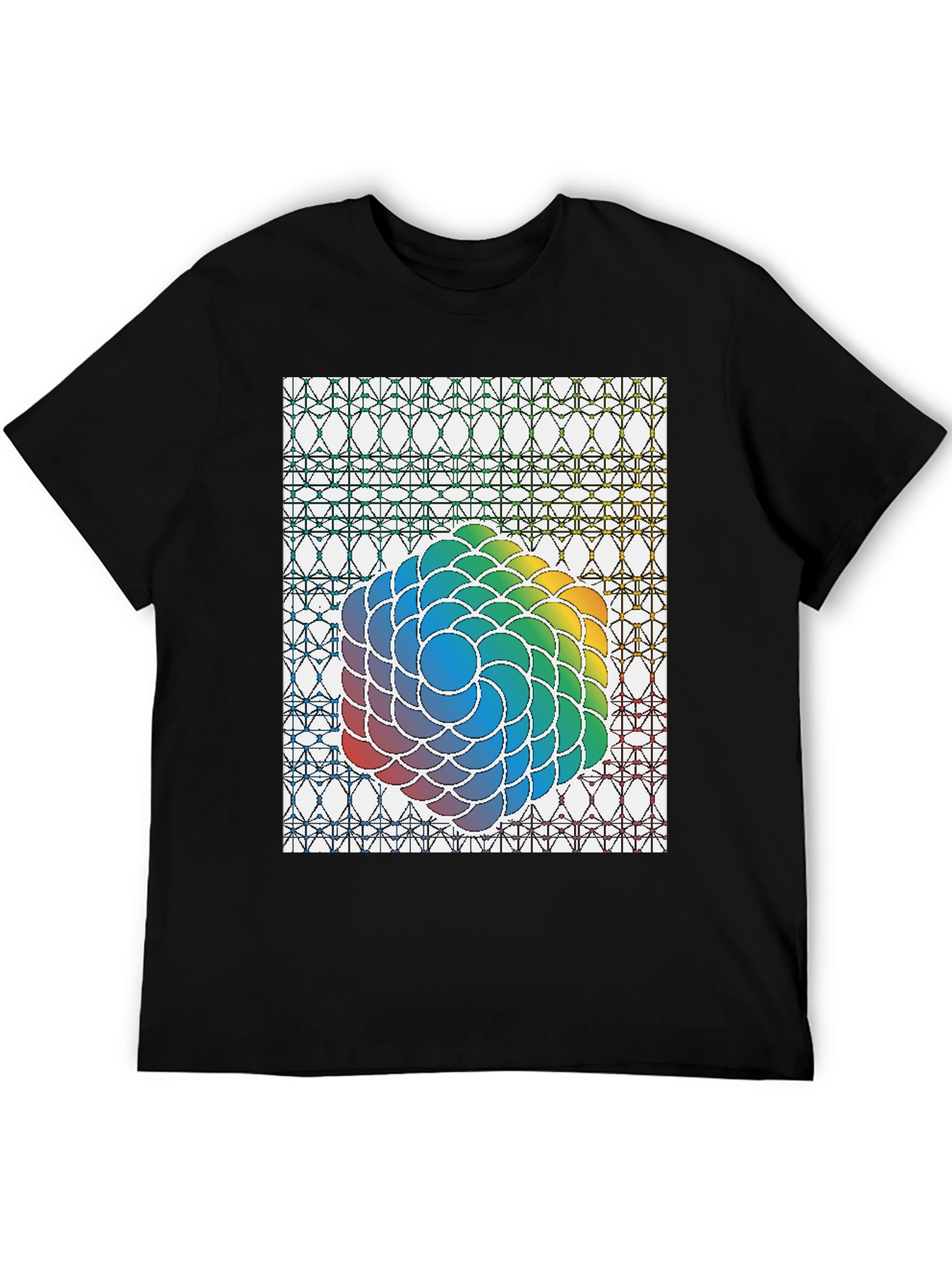 Geometric Rainbow Graphic Tee - Stylish Black Cotton Blend Shirt