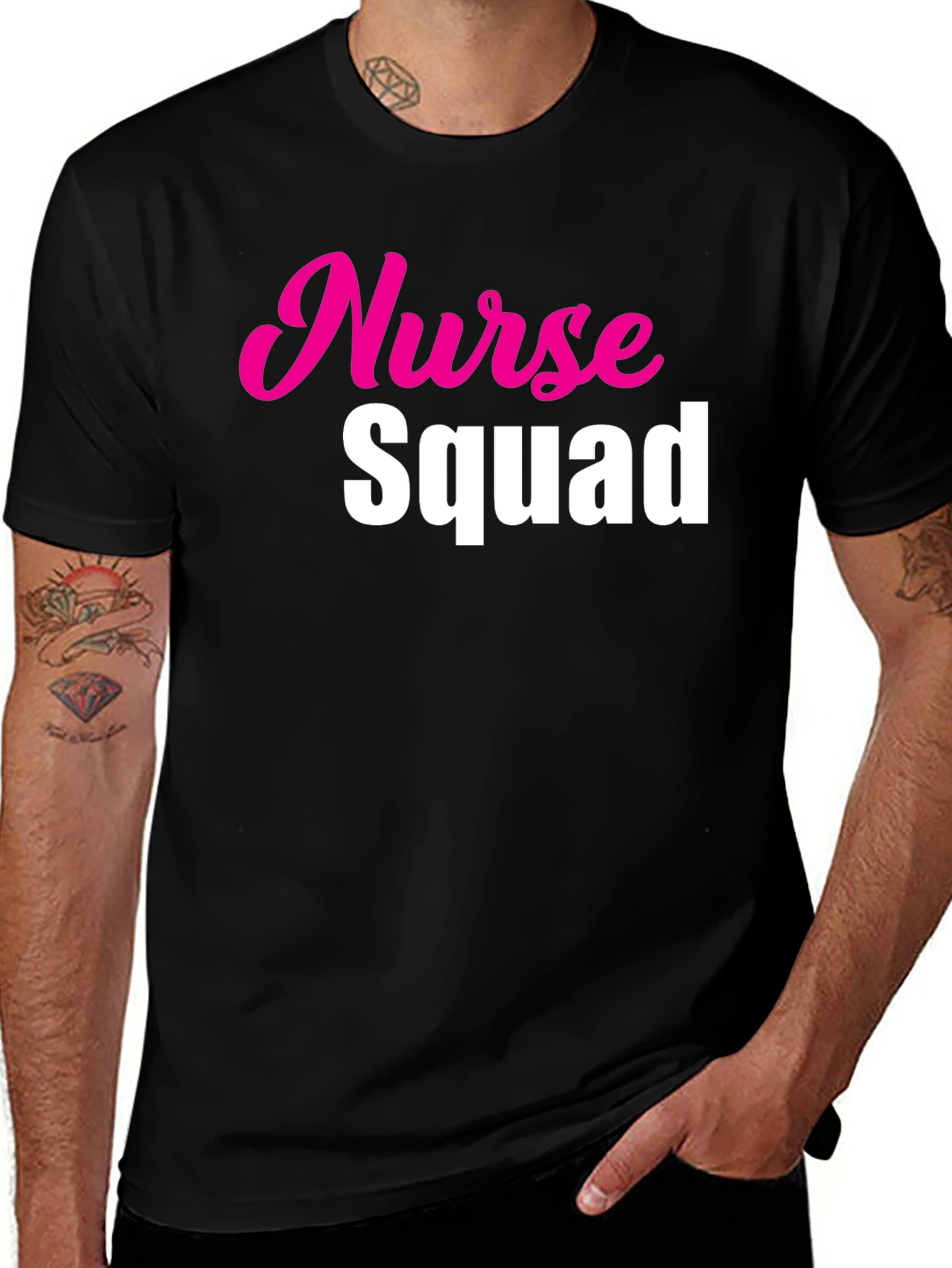Nurse Squad Tee - Hot Pink & White Text on Black