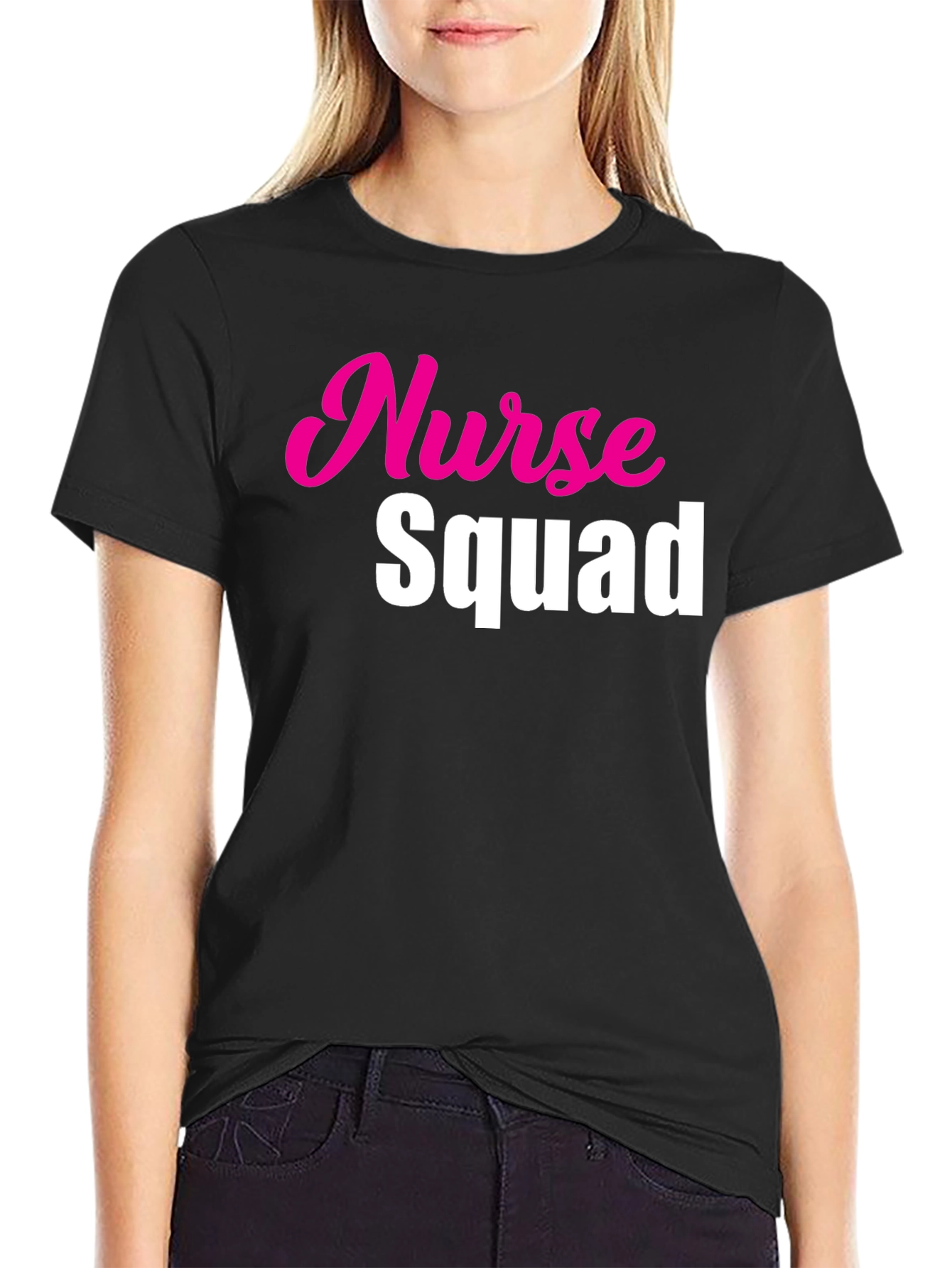 Nurse Squad Tee - Hot Pink & White Text on Black