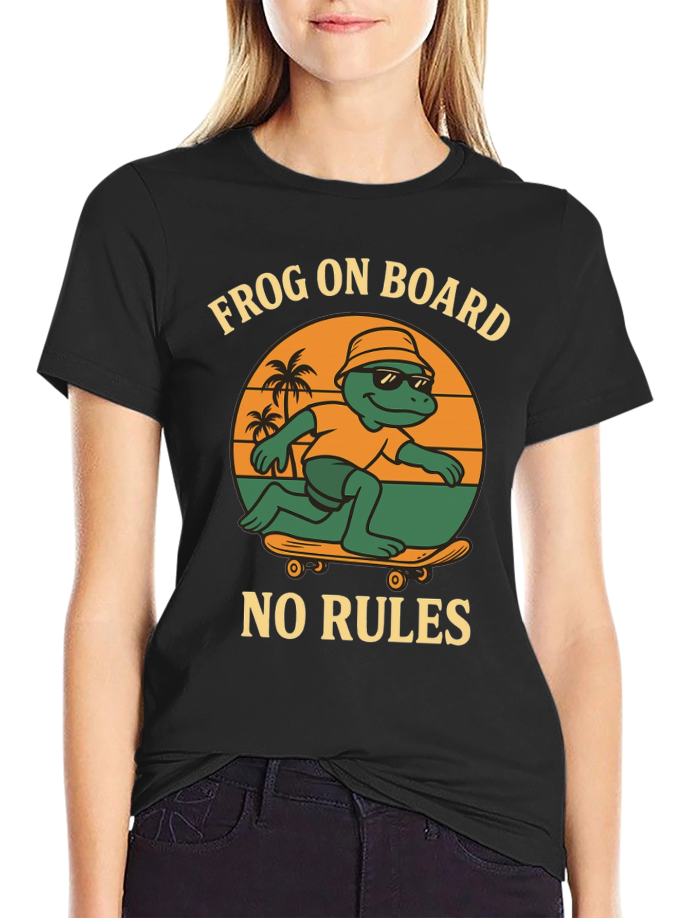 Frog On Board Graphic T-Shirt - Skateboarding Frog