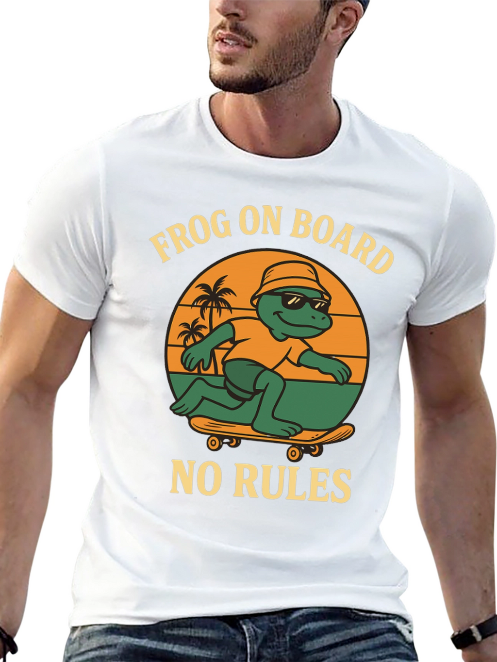 Frog On Board Graphic T-Shirt - Skateboarding Frog