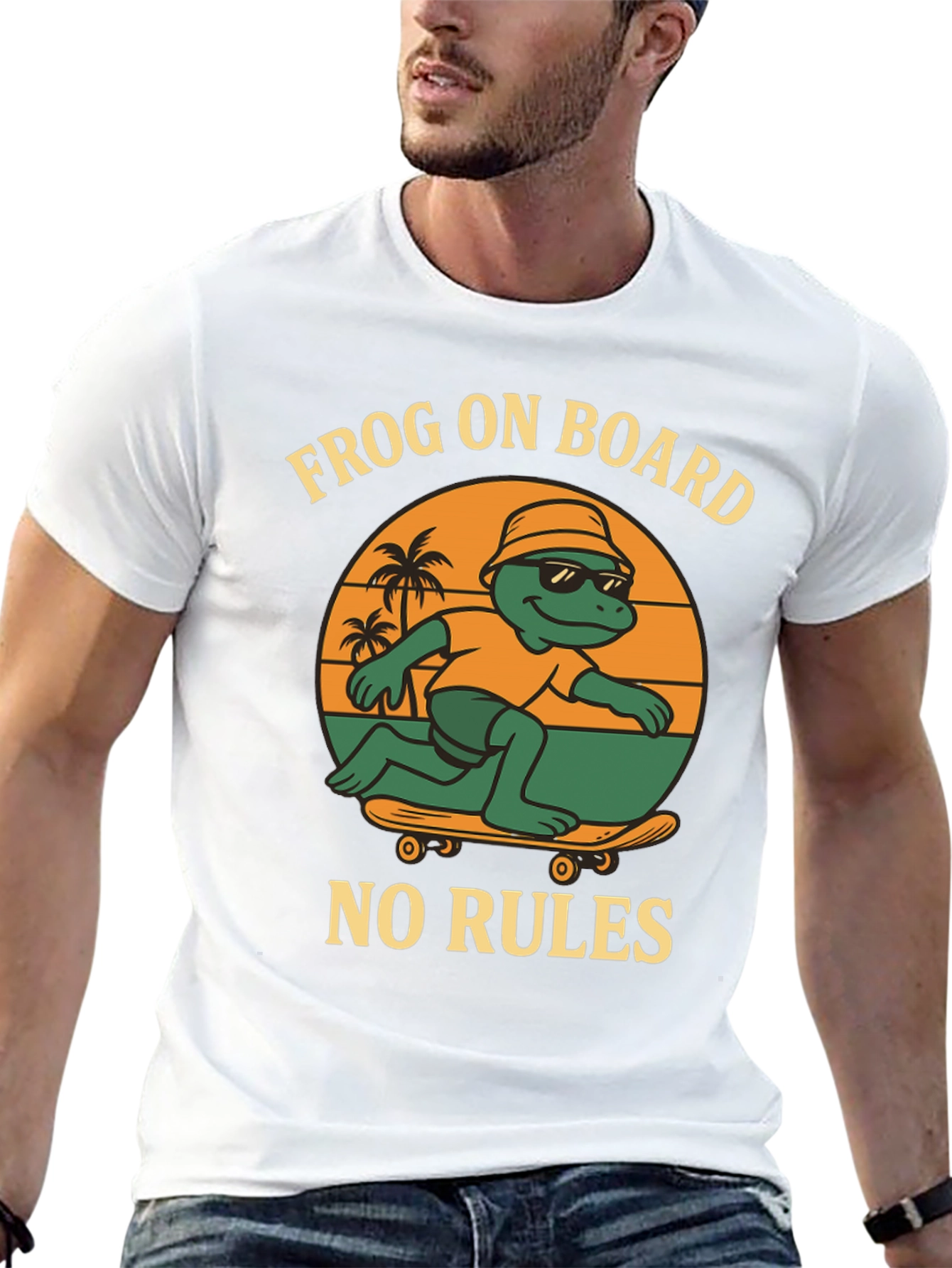 Frog On Board Graphic T-Shirt - Skateboarding Frog