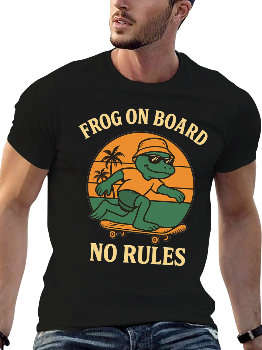 Frog On Board Graphic T-Shirt - Skateboarding Frog