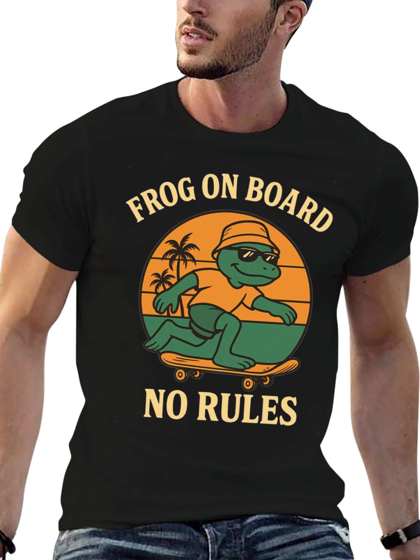 Frog On Board Graphic T-Shirt - Skateboarding Frog