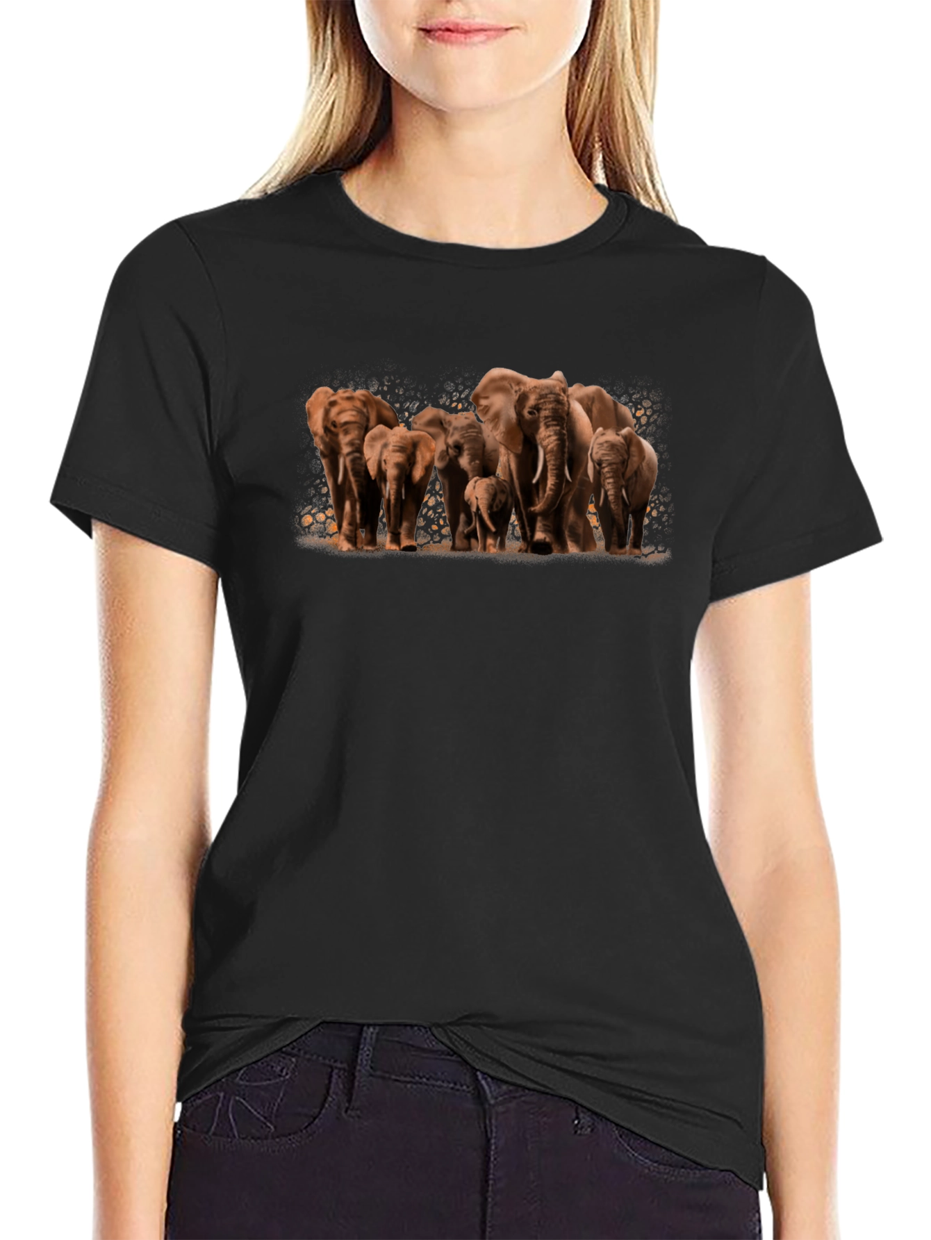 Elephant Family Graphic Tee - Black Cotton Comfort
