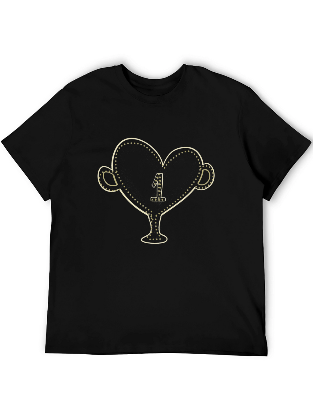 Black T-Shirt with Heart-Shaped Trophy Print