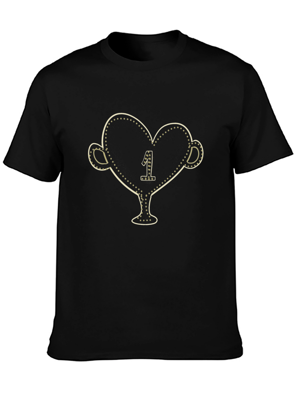 Black T-Shirt with Heart-Shaped Trophy Print
