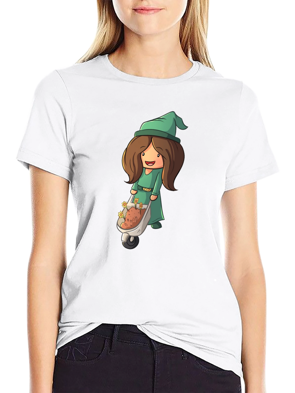 Cartoon Gnome Woman T-Shirt - Black