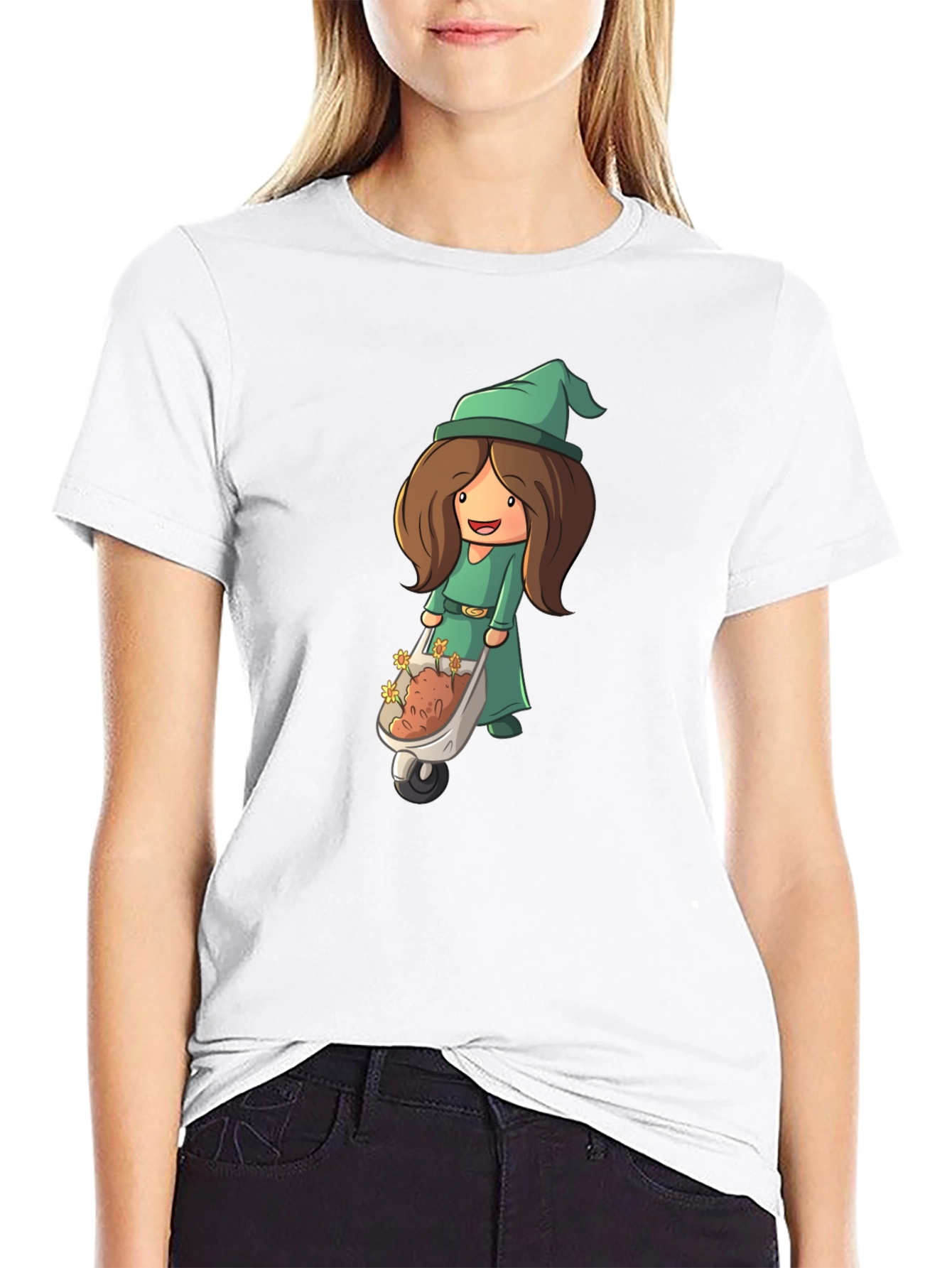 Cartoon Gnome Woman T-Shirt - Black