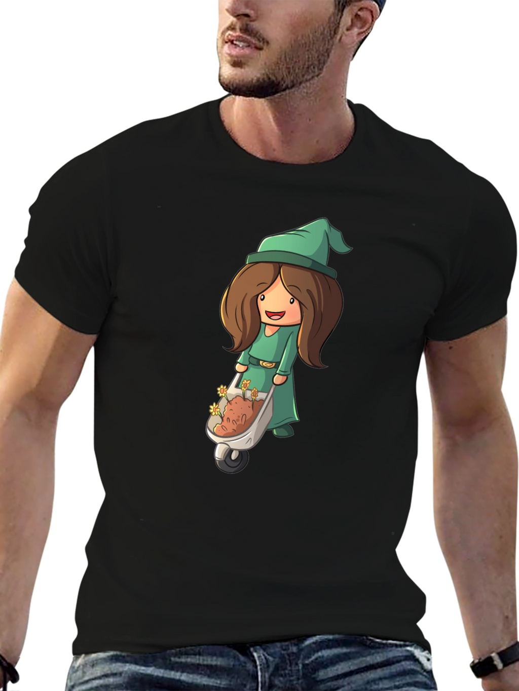 Cartoon Gnome Woman T-Shirt - Black