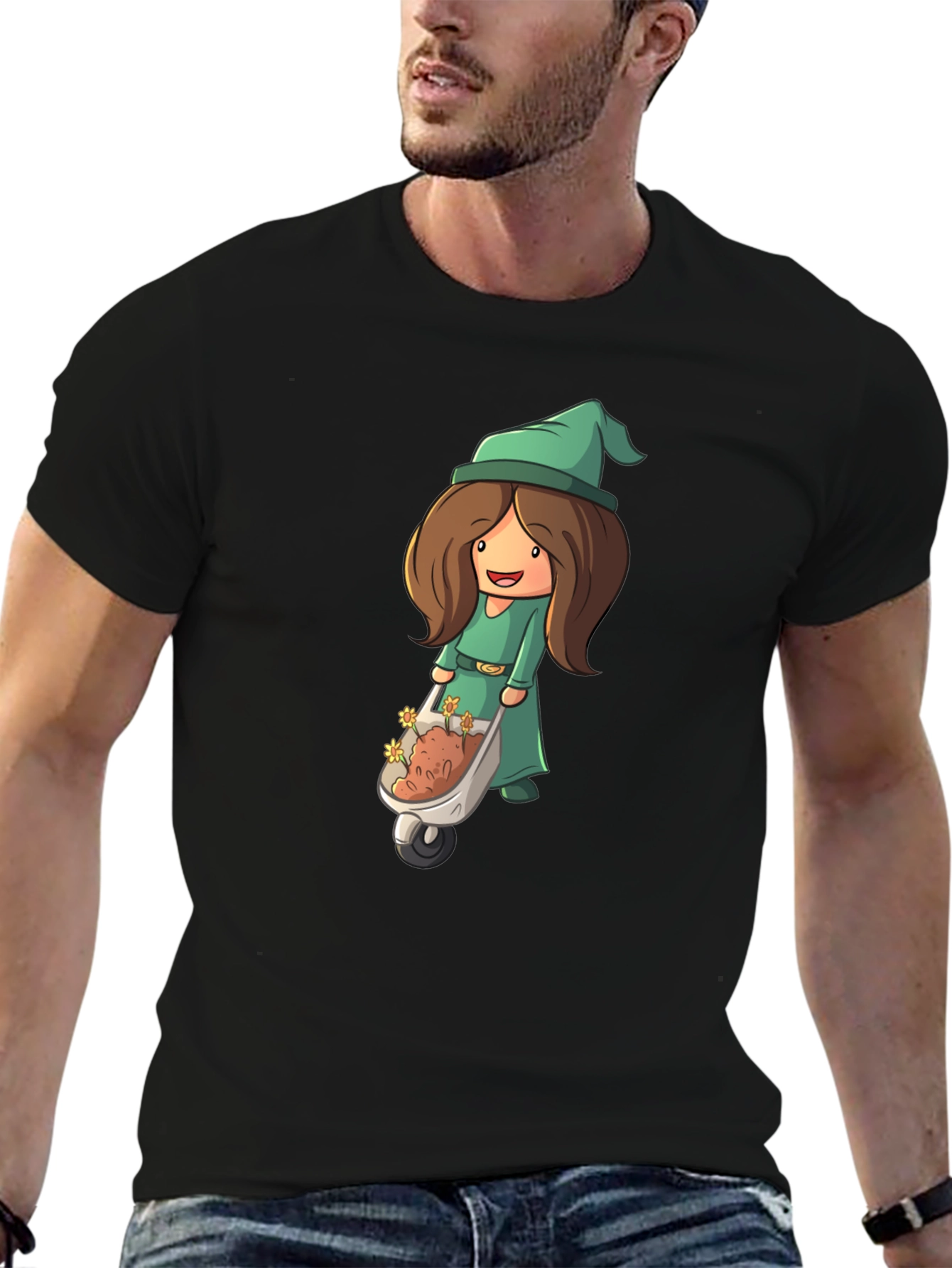 Cartoon Gnome Woman T-Shirt - Black