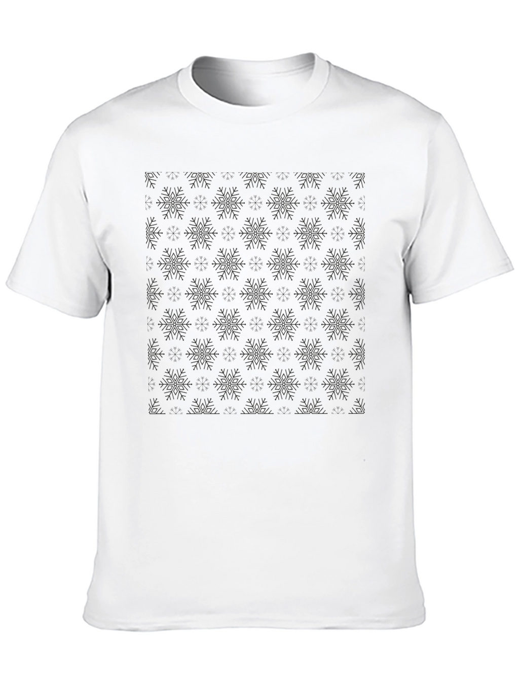 Mens Black Snowflake Pattern Crew Neck T-Shirt