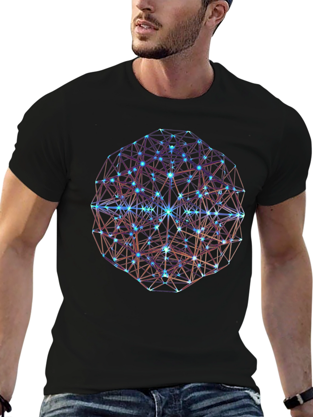 Geometric Sphere Graphic Print Black T-Shirt