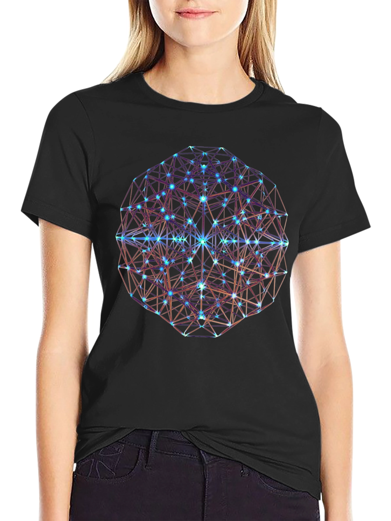 Geometric Sphere Graphic Print Black T-Shirt