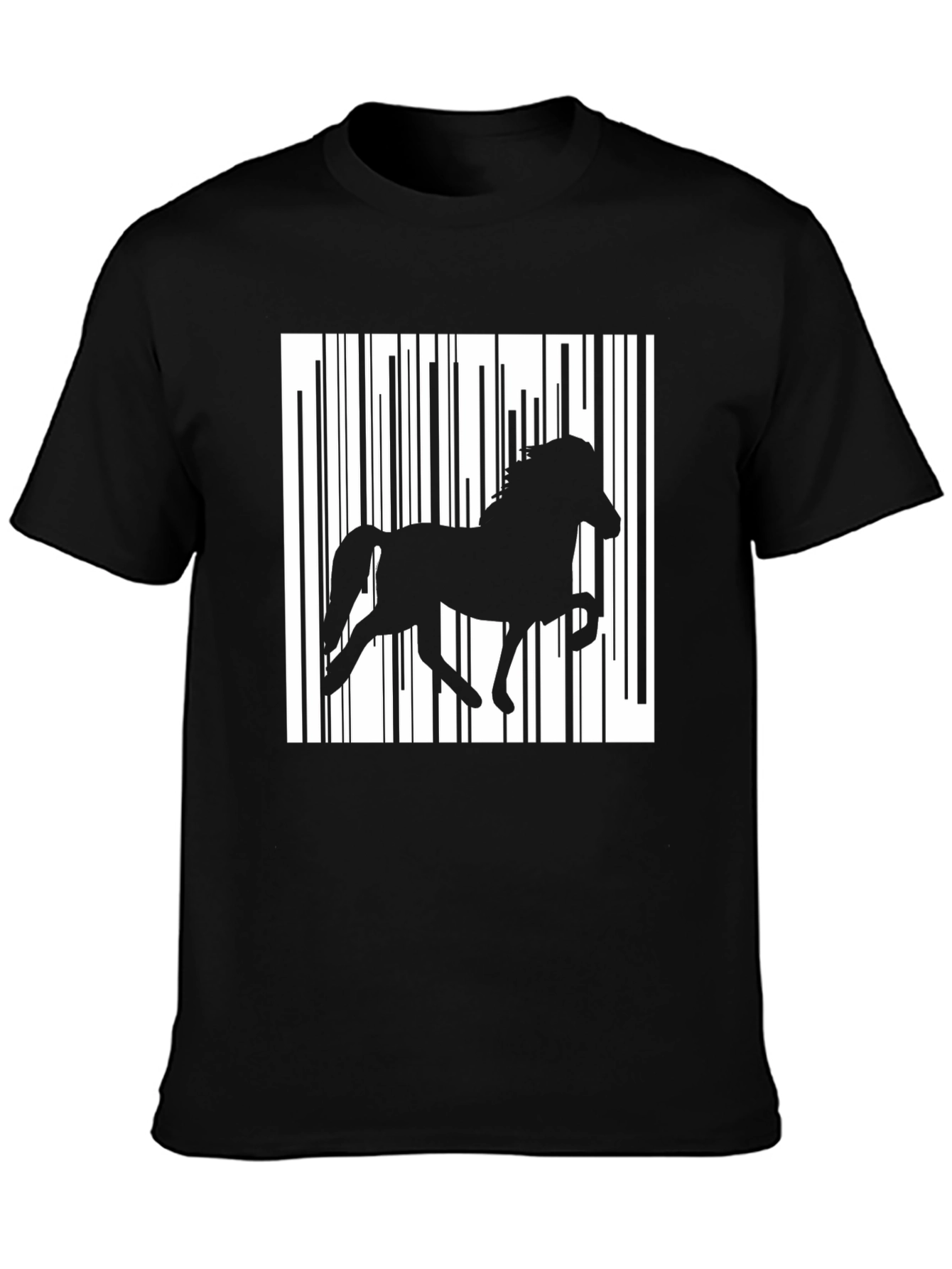 Horse Barcode Graphic Tee - Stylish Mens Black T-Shirt